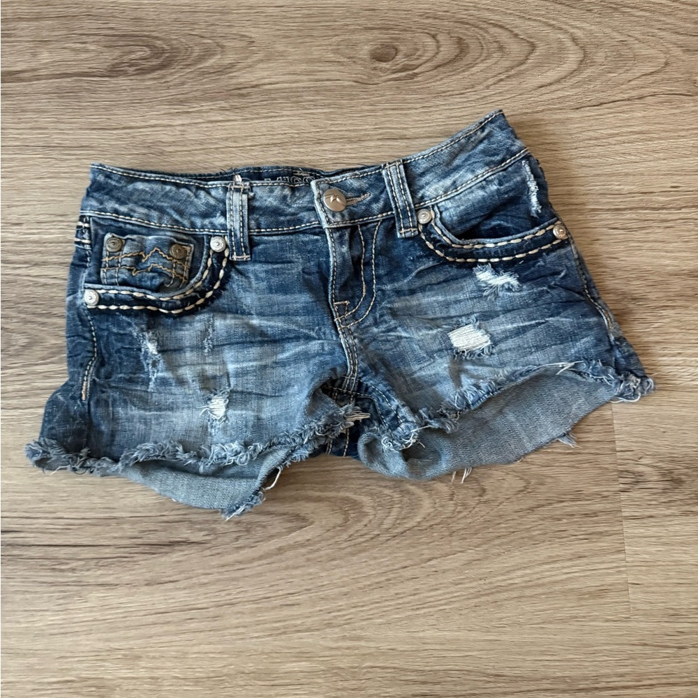 Miss Me Blue Distressed Jean Shorts